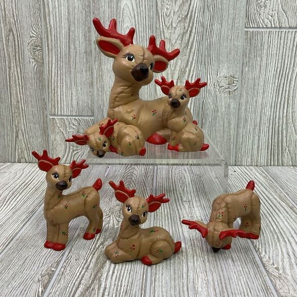 Vintage Hand Painted Kimple Molds Christmas Reindeer Set 6 1988 - Picture 1 of 11